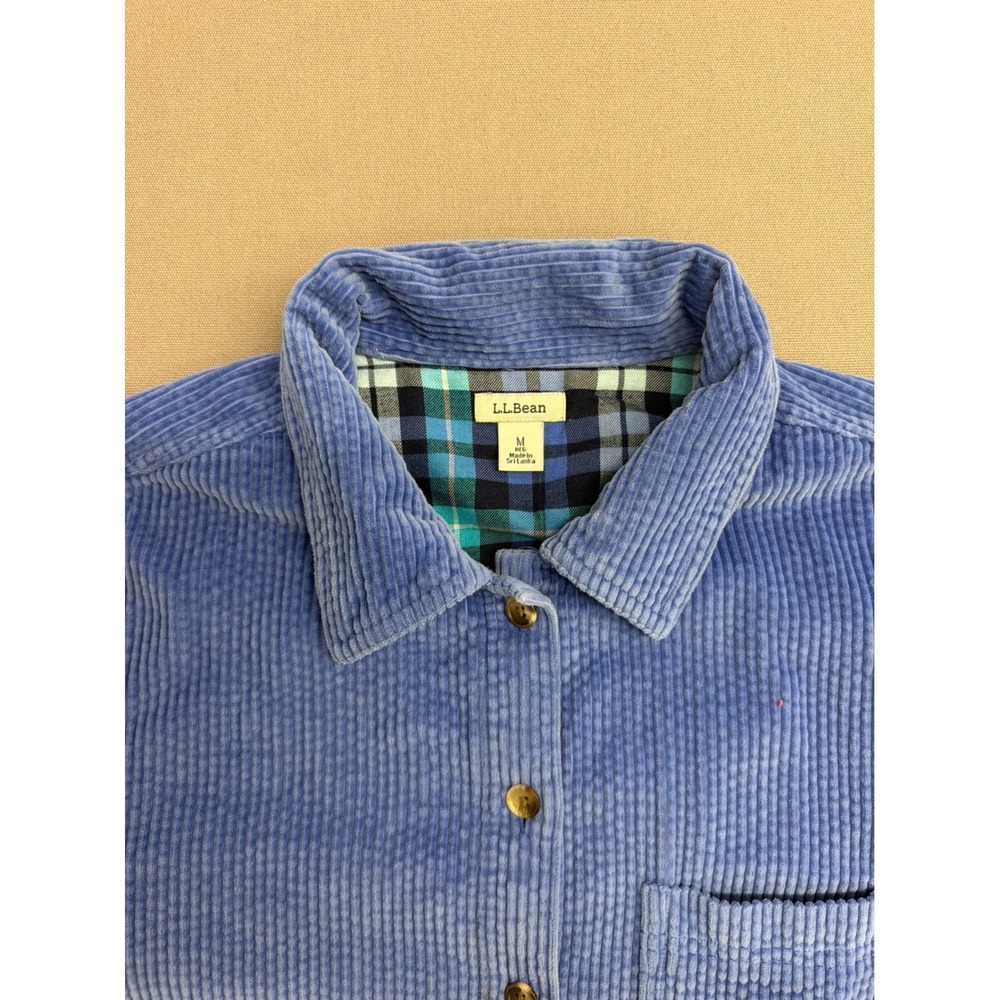 LL Bean Womens Corduroy Button Down Shirt M Blue Flannel Lined Long Sleeve 1351 - Picture 6 of 7